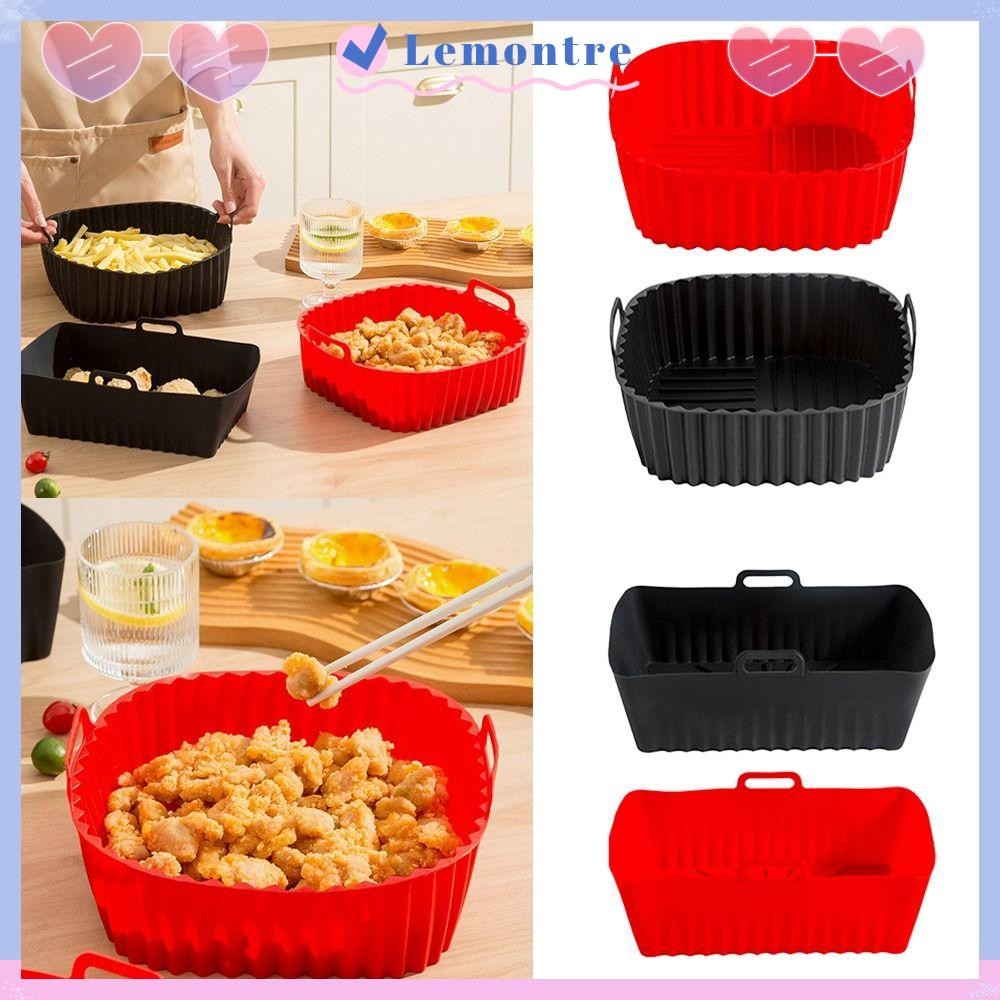LEMONTRE เตาอบ, Reusable สีดําสีแดงซิลิโคน Air Fryer Liners, Air Fryer อุปกรณ์เสริมพร้อมที่จับสําหรั