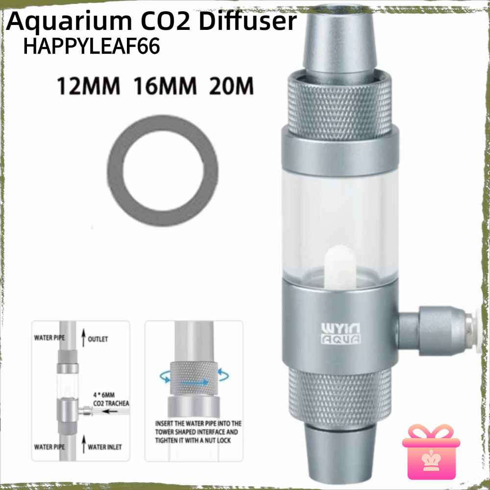 HAPPYLEAF66 Aquarium CO2 Diffuser, Anti Reflux Quick ใส่ CO2 ภายนอก Nebulizer, ถังปลา CO2 อุปกรณ์เสร