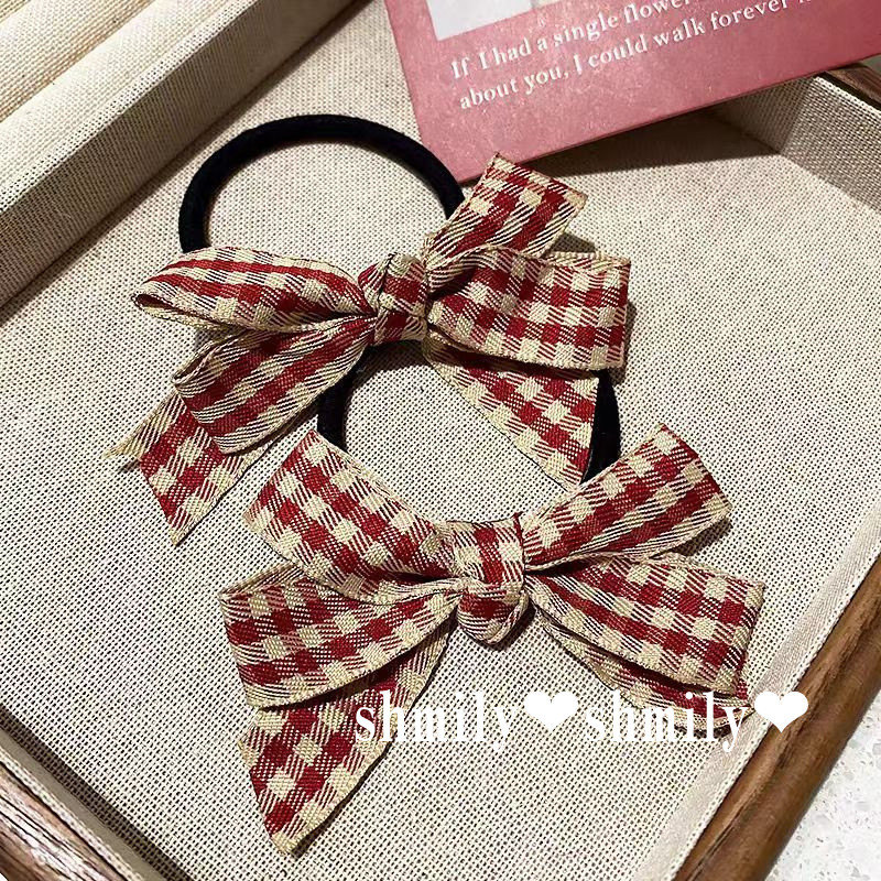 ผ้าผูกผมลายสก๊อตสีแดงขนาดเล็ก สไตล์โมริ เครื่องประดับผมสำหรับสาว