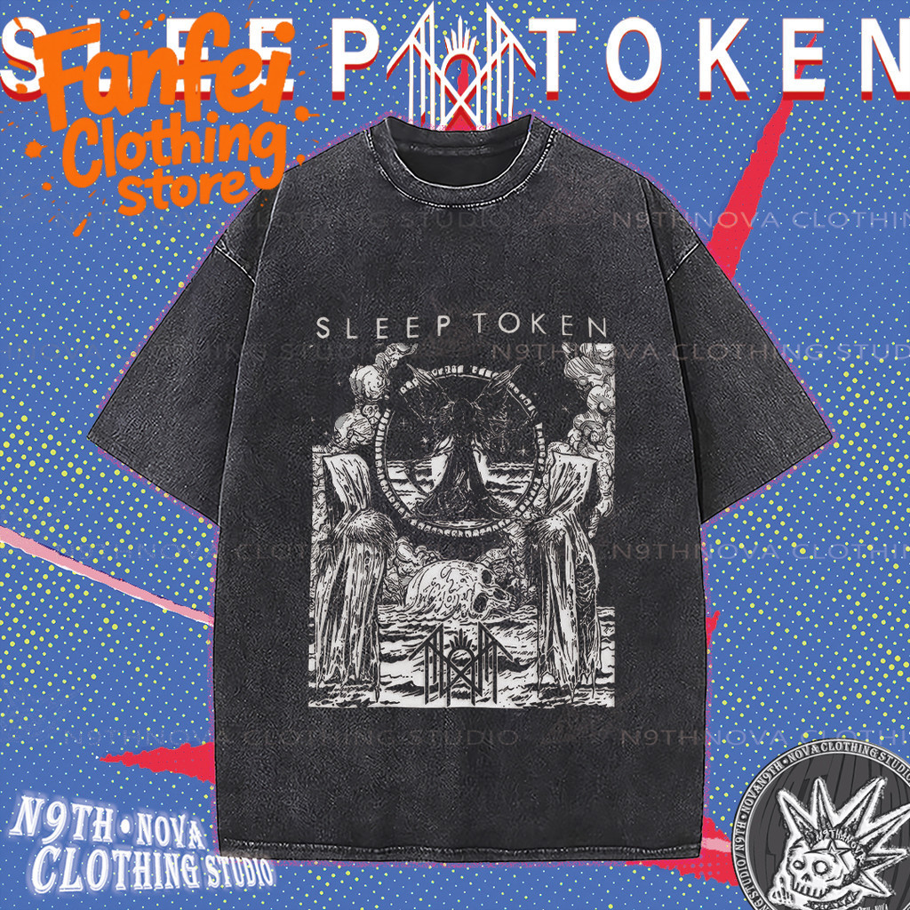 (จัดส่งตลอด 24 ชั่วโมง)Fanfei Retro Sleep Token Band Mystery Art Pattern เสื้อยืดแขนสั้นพิมพ์ลาย oversize