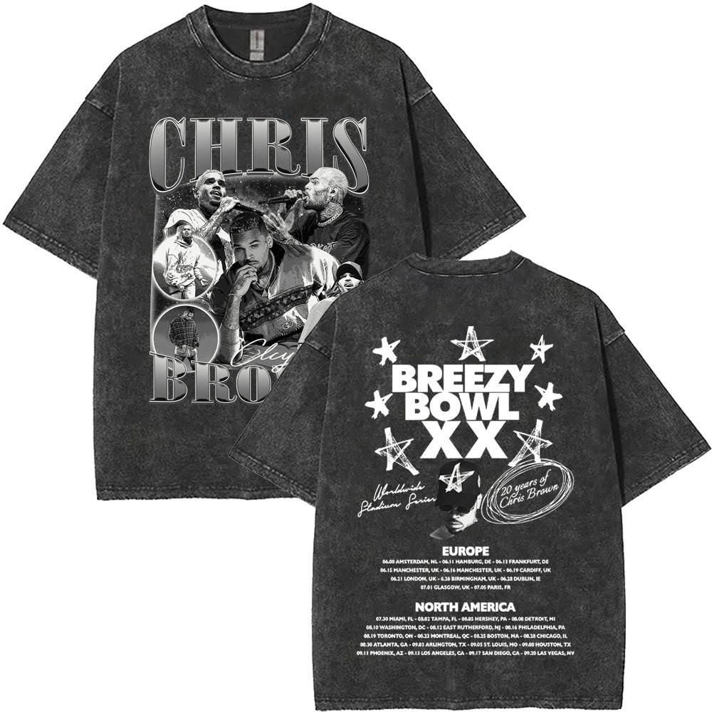 2025 NEWVintage 2025 Washed Chris Brown Pop Music Album Cover Graphic T Snew23 QV0G