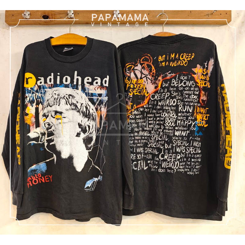 RADIO HEAD CREEP pablo HONEY long sleeve Bio Washed เสื้อทัวร์ วงร๊อค เสื้อวินเทจ papamama vintage shirt