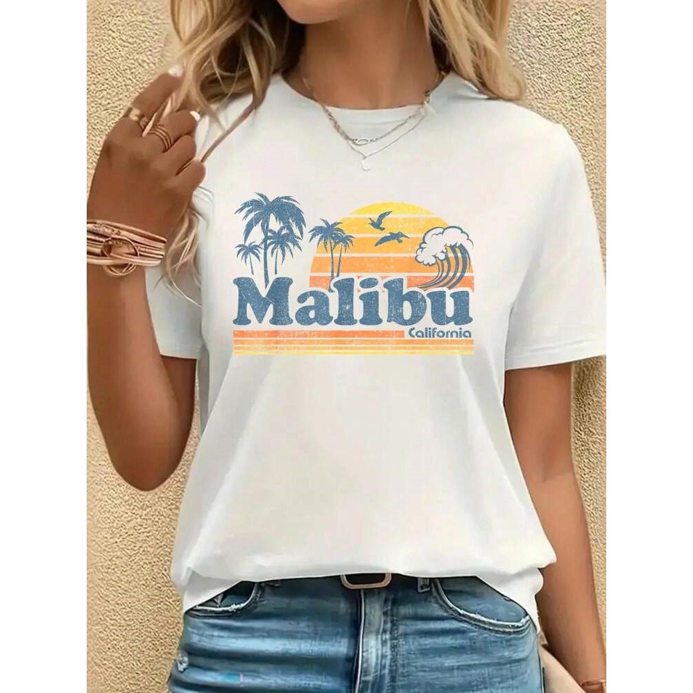 MalibuCuteCOD 棉T欧码 Beach Vintage CaliforniaVacationCal 9AI2