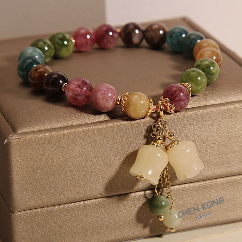 สร้อยข้อมือสายรุ้งโลตัสสีสำหรับผู้หญิง พร้อมลายดอกกล้วยไม้ สวมใส่ง่ายในหน้าร้อน