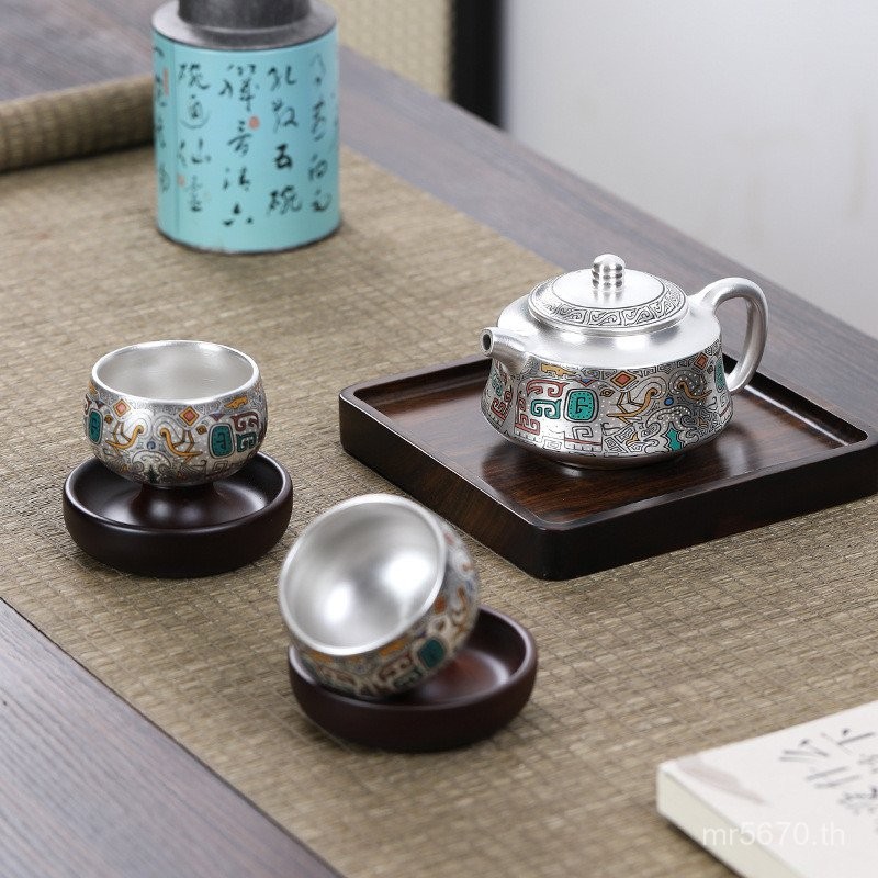 Kung Fu ชุดชาฟรี Elders ผู้นําทองเงินผิด High-End หนึ่งหม้อสองถ้วยครู Gilt เงิน 999 บอร์ดด้านในด้านน