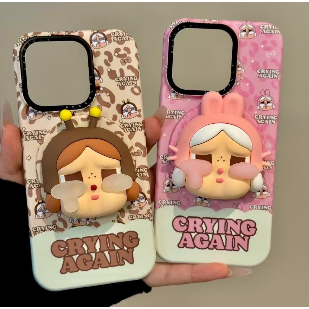 แป้งน่ารักเสือดาวสีน้ําตาลกระต่าย Bee Cry Baby Magnetic Bracket เคสโทรศัพท์มือถือเหมาะสําหรับ iPhone17 16 15 14 13 Pro Max กันกระแทกป้องกันกล้อง Anti-fall Hard ฝาหลัง