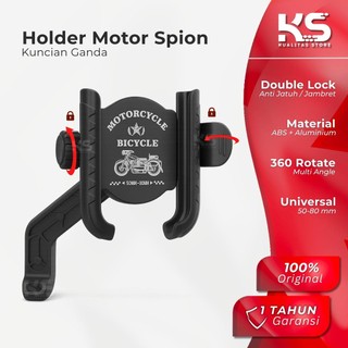 Holder Hp Spion Motor Double Lock Anti Jatuh Jambret / Stand Dudukan Handphone Motor Kokoh Stabil 360 Rotasi Universal