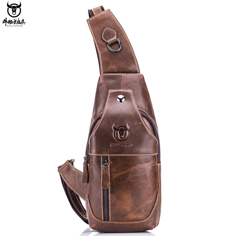Captain Niu (BULLCAPTAIN Vintage Mens Genuine Leather Shoulder Cross-body Chest Bag First Layer Cowhide Front-shoulder Bag