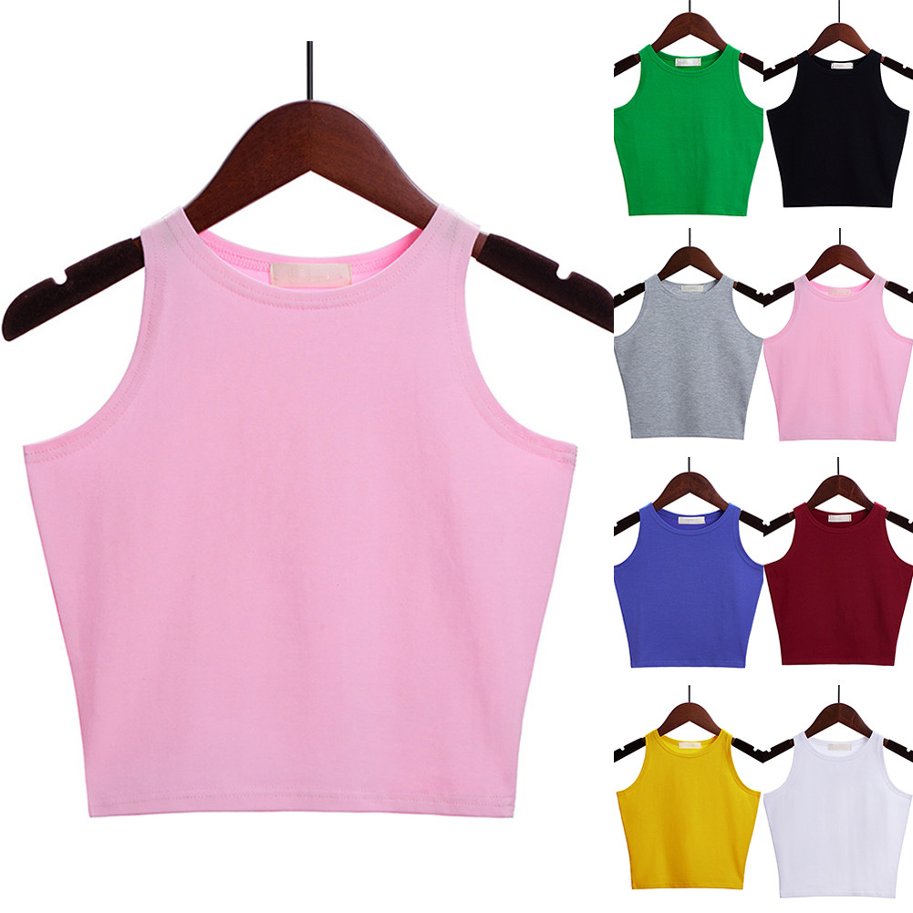 [LST] ผู้หญิงแขนกุด Halter Basic เสื้อลําลองคอลูกเรือกีฬาเสื้อกล้ามฤดูร้อน