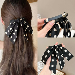 อุปกรณ์ผมลายจุดสำหรับสาวหวาน คลิปหนีบผมโบว์สีดำ สไตล์แฟชั่นฤ…