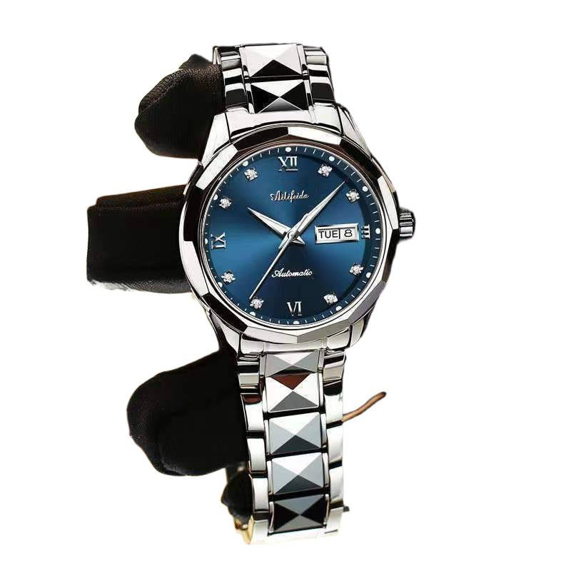 นาฬิกาคู่กลไกอัตโนมัติเต็มรูปแบบจากสวิตเซอร์แลนด์ หนึ่งผู้หญิงหนึ่งผู้ชาย เรียบง่าย ระดับไฮเอนด์ กันน้ำ เรืองแสง ปฏิทินค - รูปที่ 3