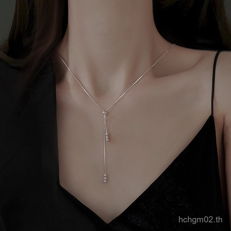 สร้อยคอมีพู่ลูกปัดกลม สายคล้องปรับขนาดได้ สไตล์เรียบหรู สำหรับเสื้อกันหนาว DCI