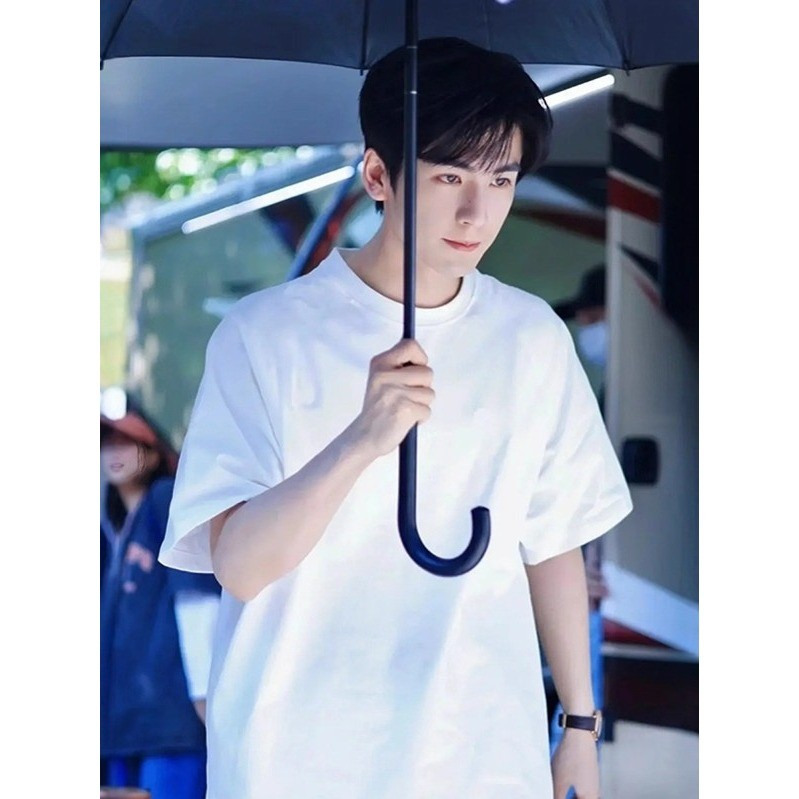 2025 NEW 2025 White Three-Needle 240g Heavy Cotton Short Sleeve Men's Summer Round Neck Drop Shoulde