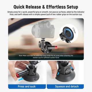 NEEWER CA104 3 "ถ้วยดูดกล้อง – Ball Head Magic Arm, 1/4" ARRI Holes, Quick Release Car Mount พร้อมที่วางโทรศัพท์/อะแดปเตอร์ Action Cam สําหรับ iPhone/GoPro/DJI/Insta360