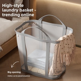 ไนลอนตาข่ายตะกร้าซักผ้าพร้อมที่จับระบายอากาศพับแบบพกพาเสื้อผ…
