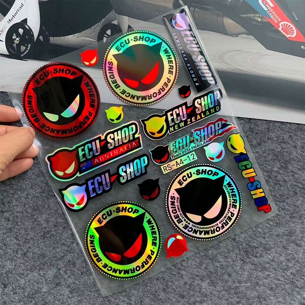 Ecu SHOP สติกเกอร์สะท้อนแสง กันน้ํา สีรุ้ง ECU SHOP สําหรับติดตกแต่งรถยนต์ กระเป๋าเดินทาง คอมพิวเตอร
