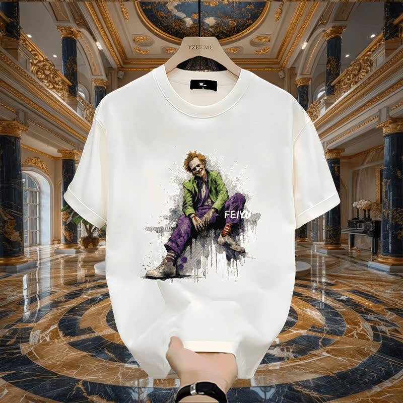 2025 NEW 20252024 New American Style Clown Print Short Sleeve T-Shirt Men's Summer Trendy Loose Casu