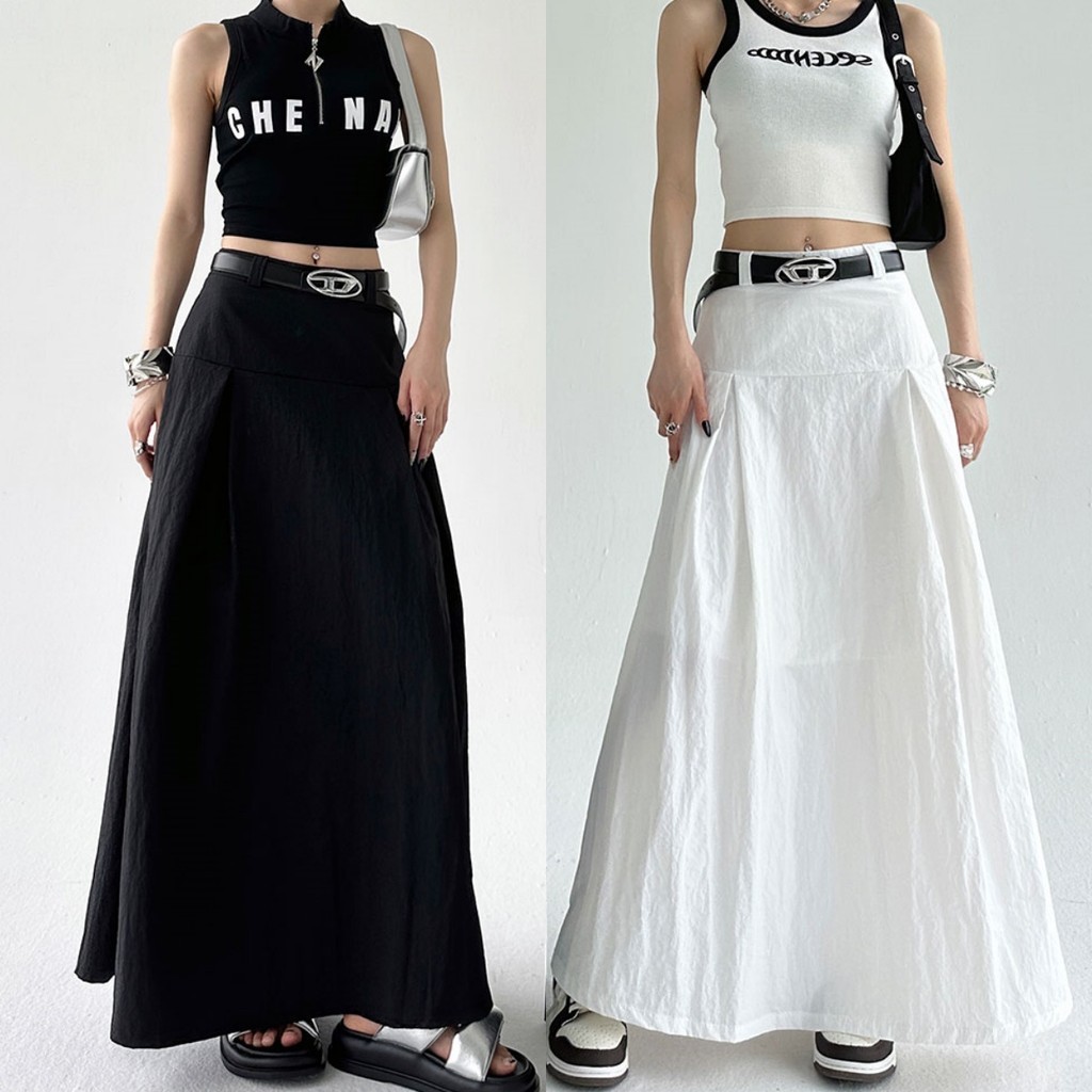 Bella shop  กระโปรงทำงานลำลองฤดูร้อนสไตล์ใหม่กระโปรงยาวทรงเอเข้ารูปเข้ารูป