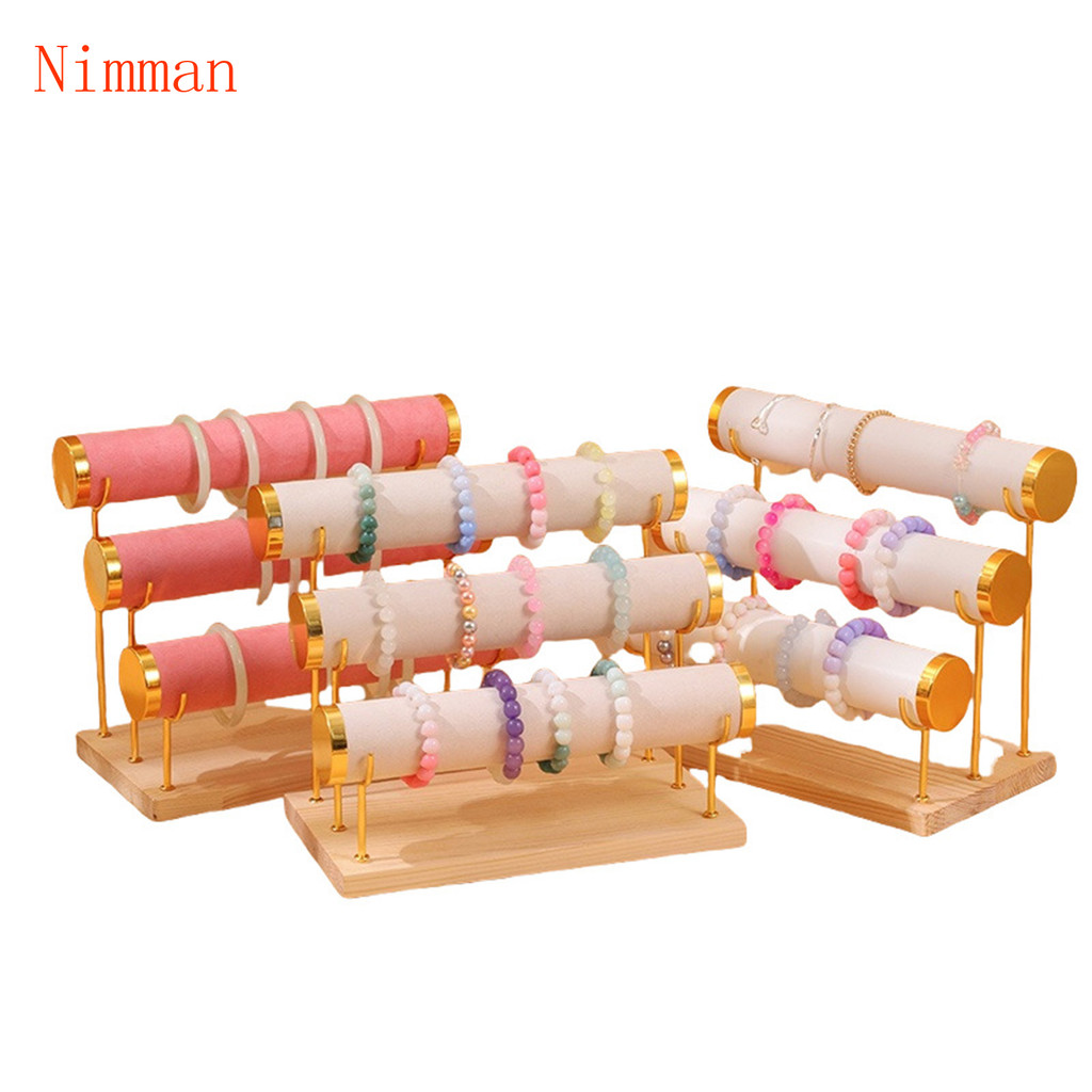 【ได้รับใน 1-3 วัน 】ที่วางจัดระเบียบสร้อยข้อมือ อควาขอบ ฐานไม้ชั้นเก็บของหลายชั้นเครื่องประดับตั้งโต๊ะกํามะหยี่โลหะที่ถอดออกได้ยืนแสดงเครื่องประดับสร้อยข้อม