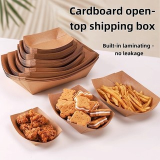 50pcs Heavy-Duty Kraft Paper Snack Boat Proof Open Tray for BBQ Wings Potato Chips 