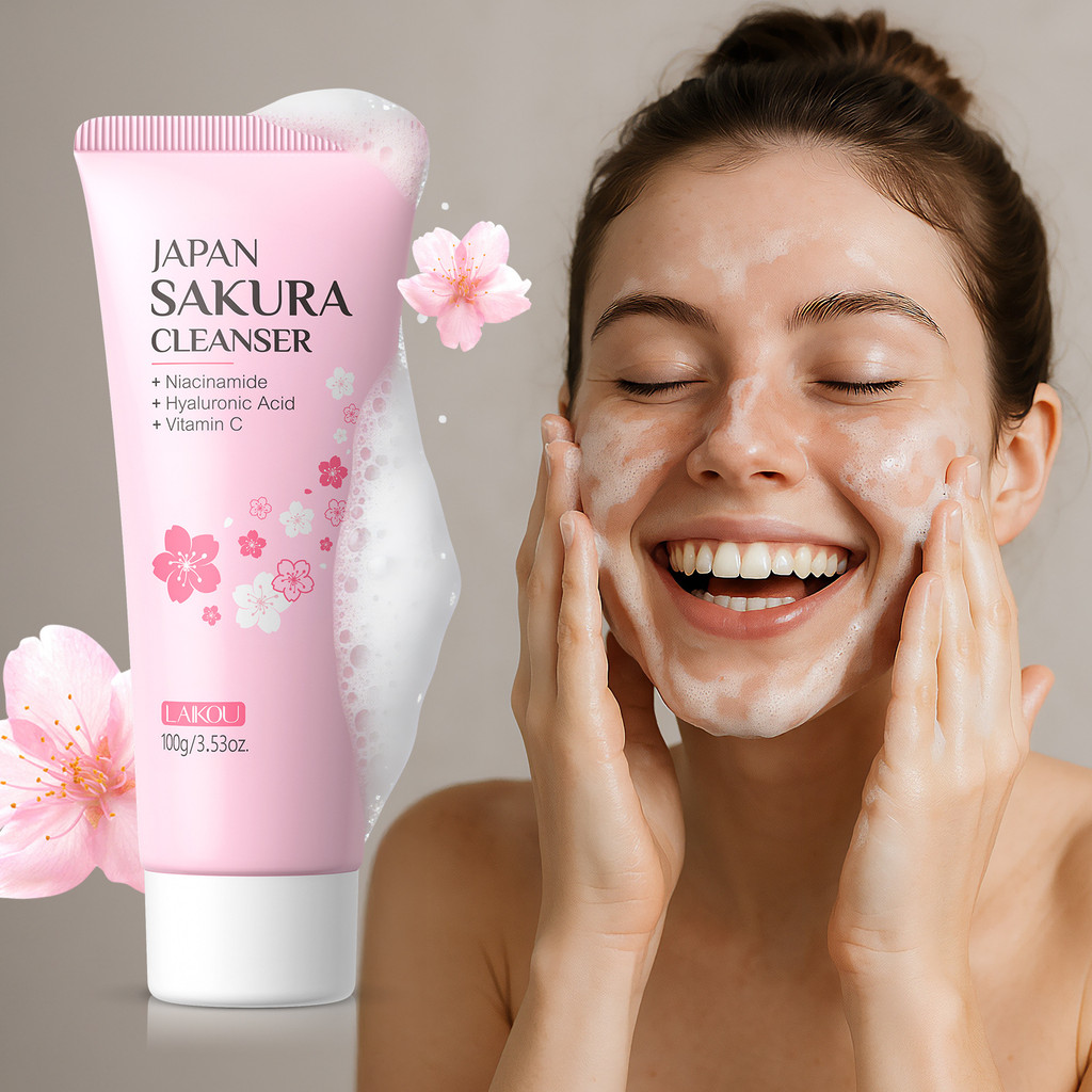 LAIKOU LAIKOU Cherry Blossom Facial Cleanser 00g ให้ความชุ่มชื้นทําความสะอาดผิวรูขุมขน Moisturizing 