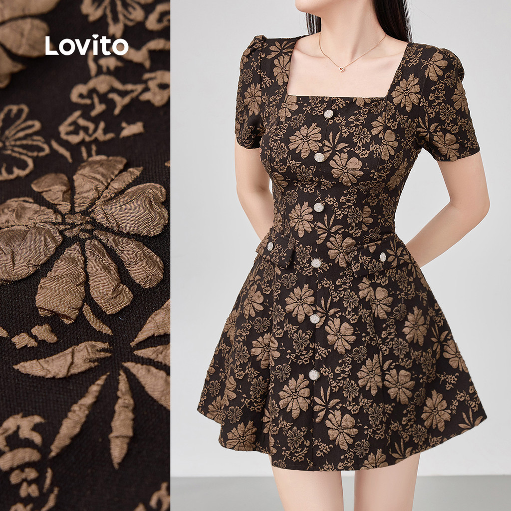 Lovito ชุดลำลองแบบฉุกเฉิน มุก สีบราวน์ สำหรับผู้หญิง ฤดูใบไม้ผลิ/ฤดูร้อน L143AD599