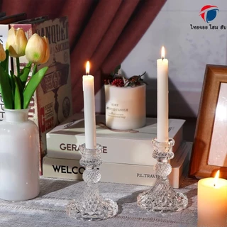 ThaiJOY เชิงเทียนคริสตัลทรงสูง ที่วางเทียน Candlestick แก้วเนื้อดี หนา ใช้งานสะดวก