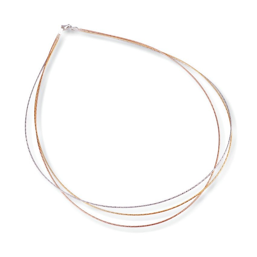 สร้อยคออิตาลีประกายเลเซอร์ Tricolor หญิง S925 เงินกระพริบ Collarbone 0.85 สามชั้นเหลี่ยมเพชรพลอยที่ไ