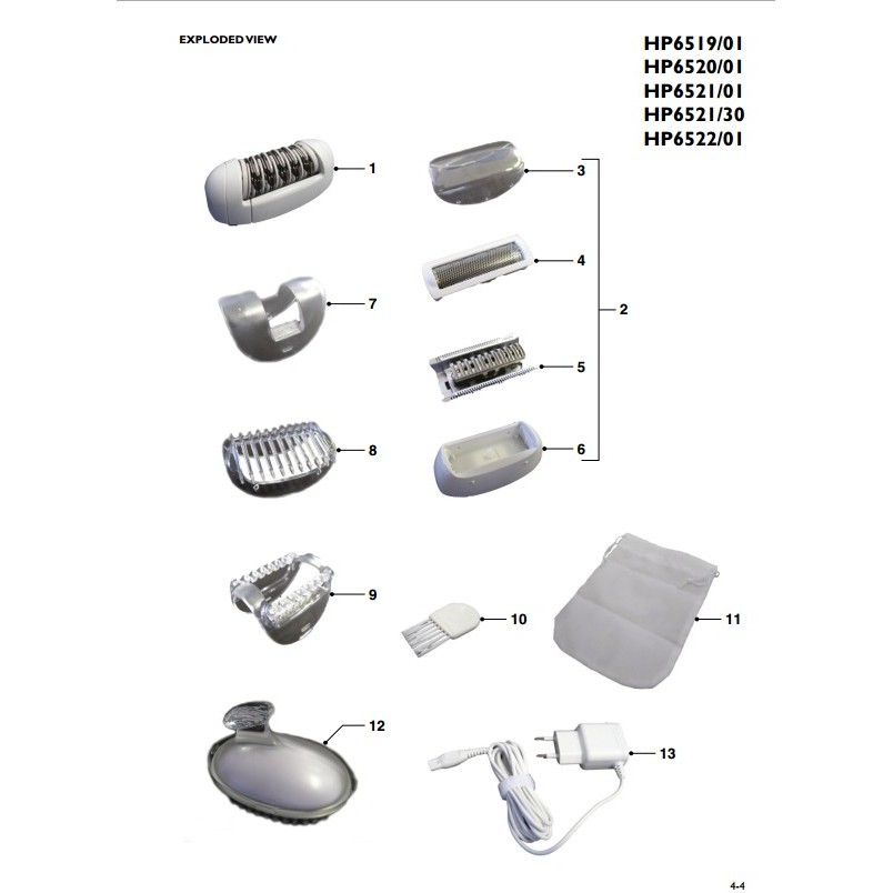 เครื่องกําจัดขน Philips HP6522/6521/6520/6519/BRE210 อุปกรณ์เสริมแปรงโฮสต์ใบมีด
