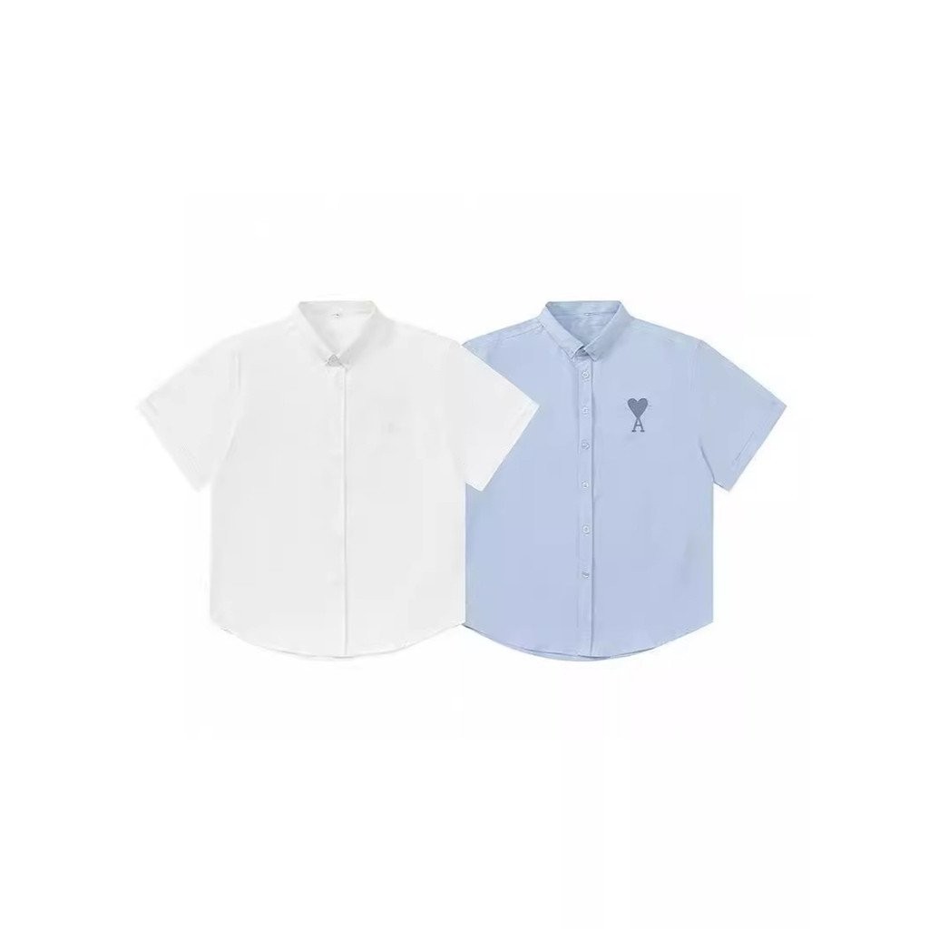 new ami ความรัก เสื้อเชิ้ต  Paris ลายปักหัวใจ แบบแขนสั้นทรงหลวม เหมาะสำหรับผู้ชายและผู้หญิงในฤดูร้อน