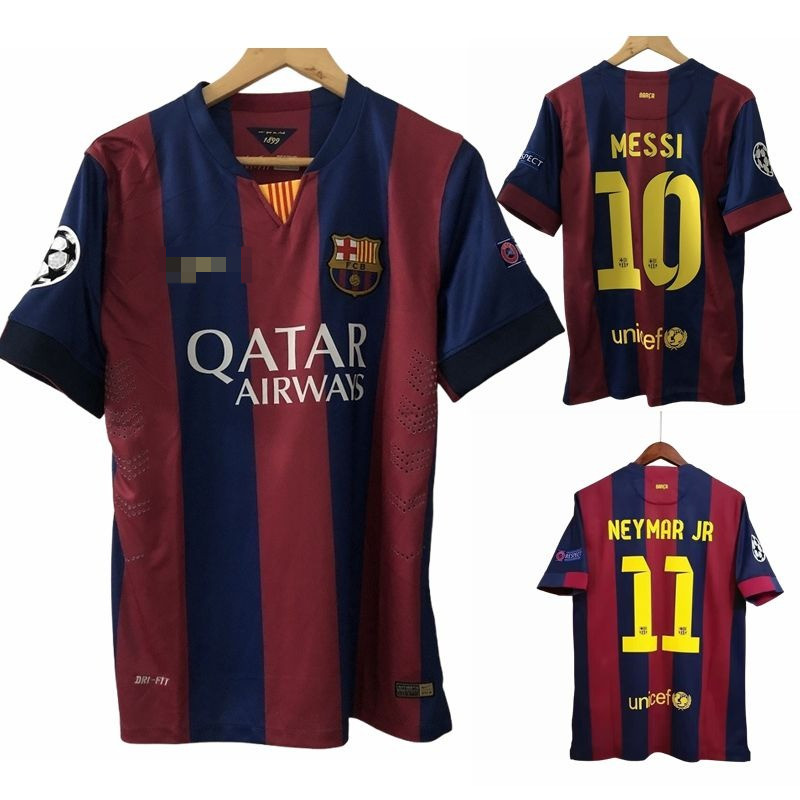 เสื้อฟุตบอลเหย้า Retro 2014/15 FC Barcelona, เสื้อแข่งย้อนยุคสําหรับผู้ใหญ่ - การพิมพ์ Messi & Neyma