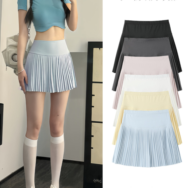 กระโปรงจีบฤดูร้อนสำหรับผู้หญิง กีฬา ฟิตเนส โยคะ กระโปรงสั้น ไซส์ใหญ่ กระโปรงปลอมสองชิ้นสลิม