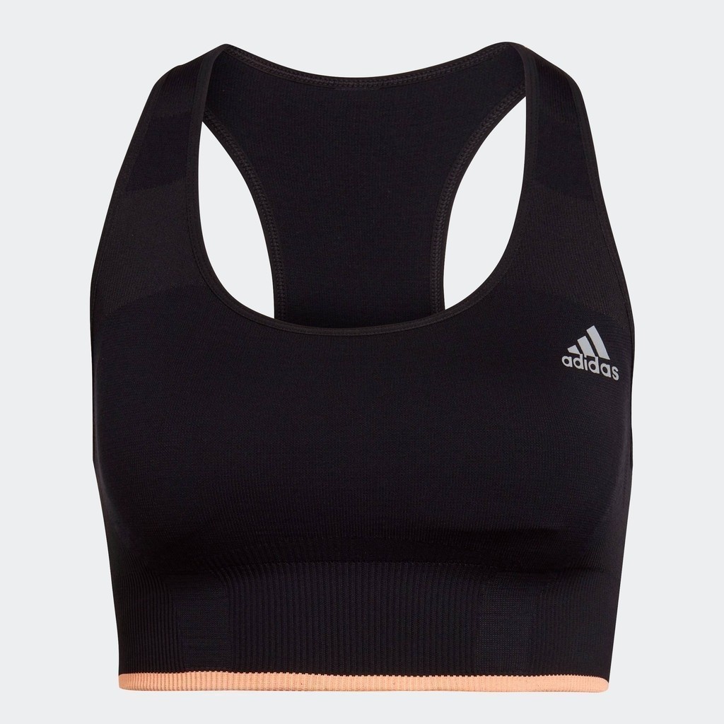 adidas เทรนนิง บราขนแกะเมอริโนไร้ตะเข็บซัพพอร์ตระดับปานกลางสำหรับวิ่ง ผู้หญิง สีดำ HC3722