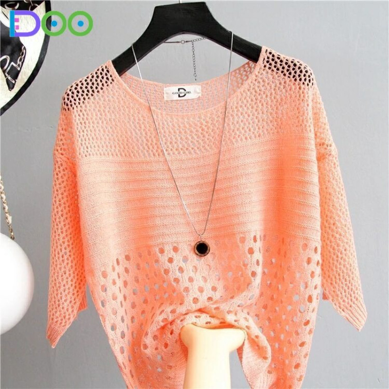 เสื้อกันหนาวแบบสวมหัว ไซส์บวก สีทึบ เนื้อบางถัก ใส่สบายและคล่องตัว