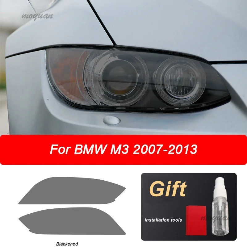 2 ชิ้นไฟหน้ารถป้องกันฟิล์มโปร่งใสรมควันสีดํา Tpu สติกเกอร์สําหรับ Bmw M3 E90 E92 E93 2007-2013 Gts C