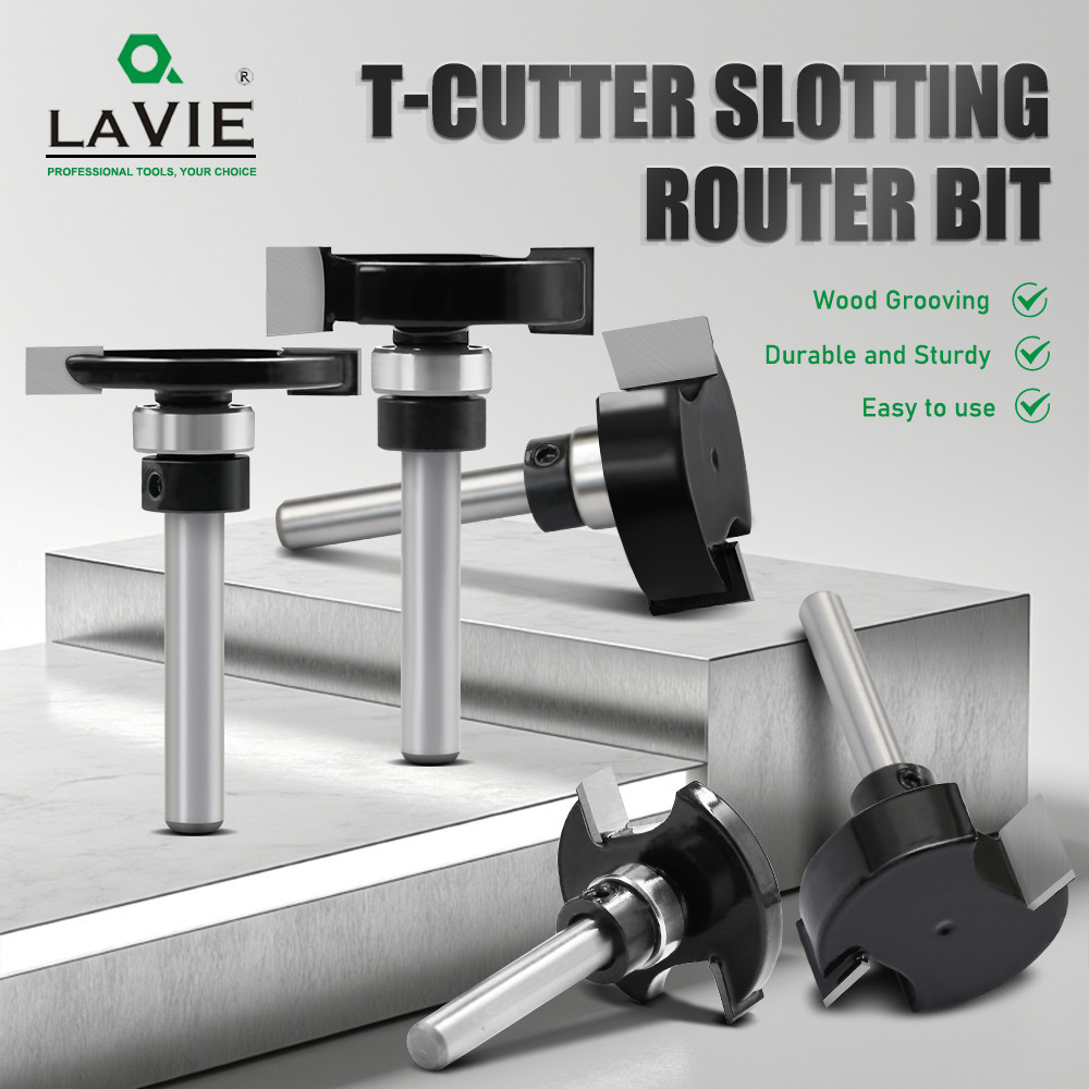 LAVIE 8 มม.Shank T-Slot Router Bit แบริ่ง - Double Edge Grooving C08318FX40