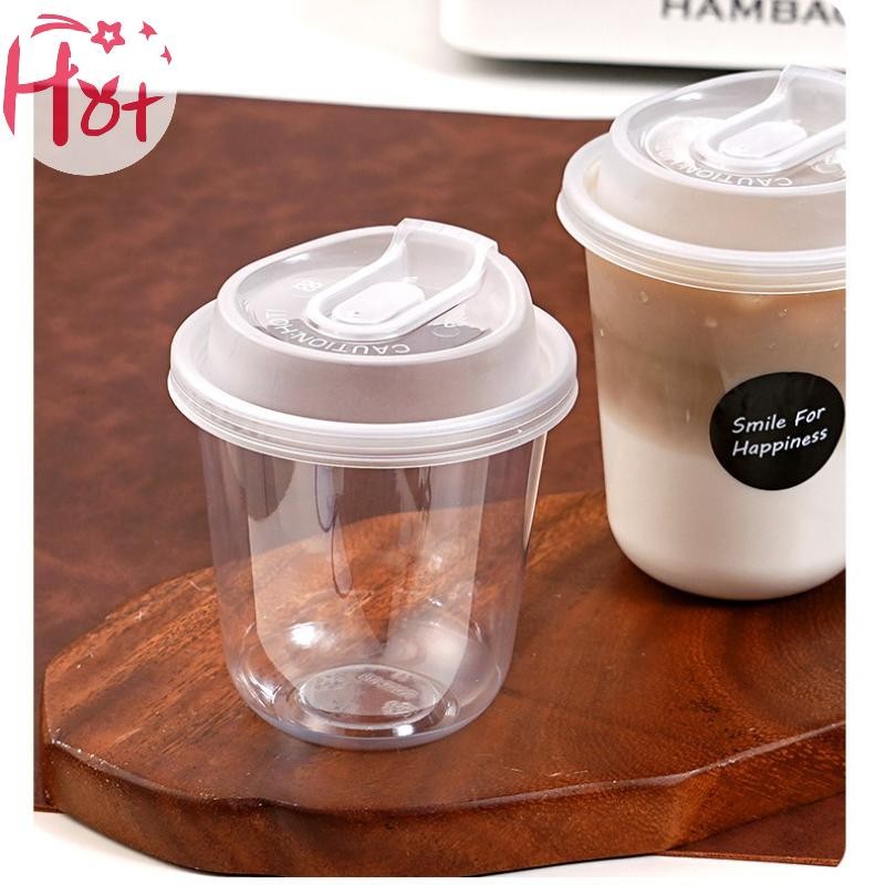 GE 10 ชิ้นถ้วยกาแฟโปร่งใสพร้อมฝาปิด U-รูปถ้วยทิ้งสําหรับเครื่องดื่มร้อนนมชา Takeaway ถ้วยเครื่องดื่มสแควร์
