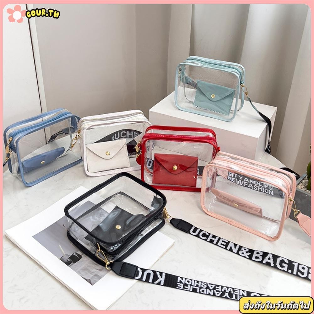 กระเป๋าข้างแบบครอสบอดี้ PVC ใสมองเห็นWomen's Casual Handbag สามารถใส่มือถือได้