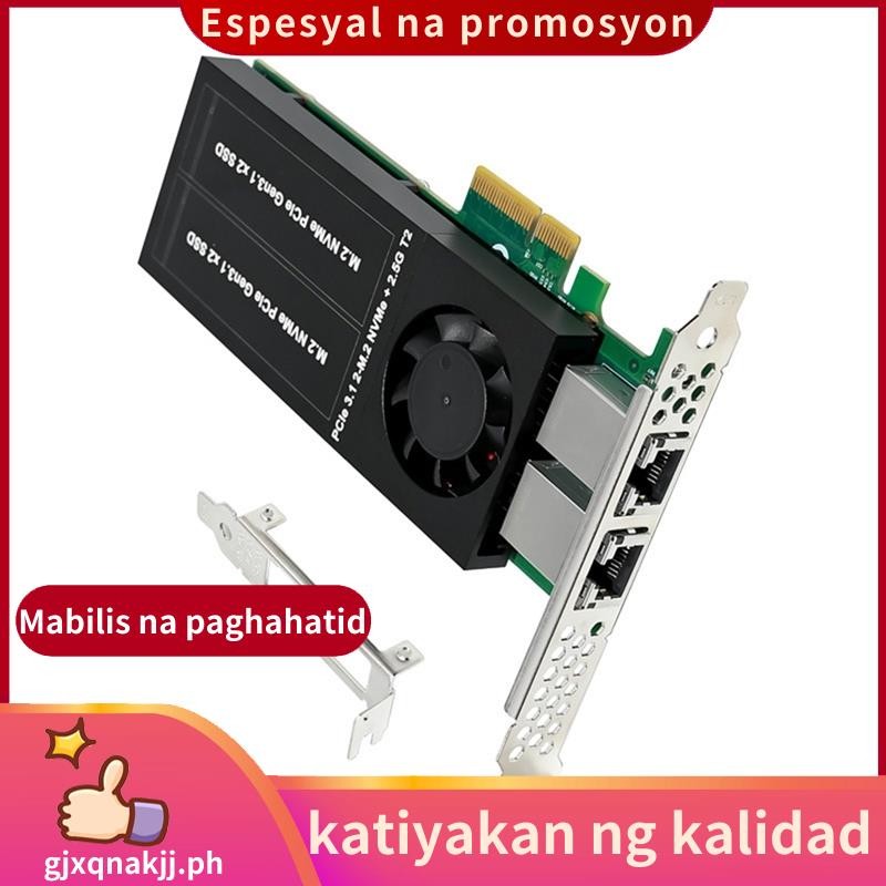 PCIe 3.0 X8X16 การ์ดขยาย 2 X M.2 M Key NVMe SSD NVME การ์ดขยาย 1226 + ASM2812 Dual 2.5G พอร์ตทองแดง 