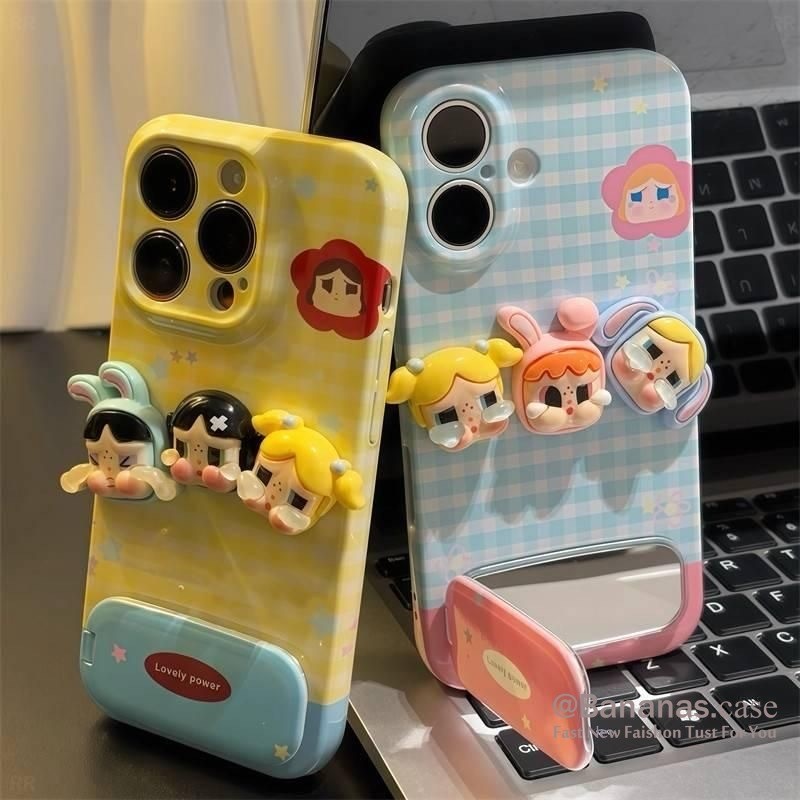 เข้ากันได้กับiPhone 16 15 14 13 12 11 Pro Max X Xr Xs Max 7 8 Plus SE2020 เคสโทรศัพท์ 3D DIYการ์ตูนอะนิเมะดอกทานตะวันCry Baby + ขาตั้งMioorคู่Blingฝาครอบโทรศัพท์ใส