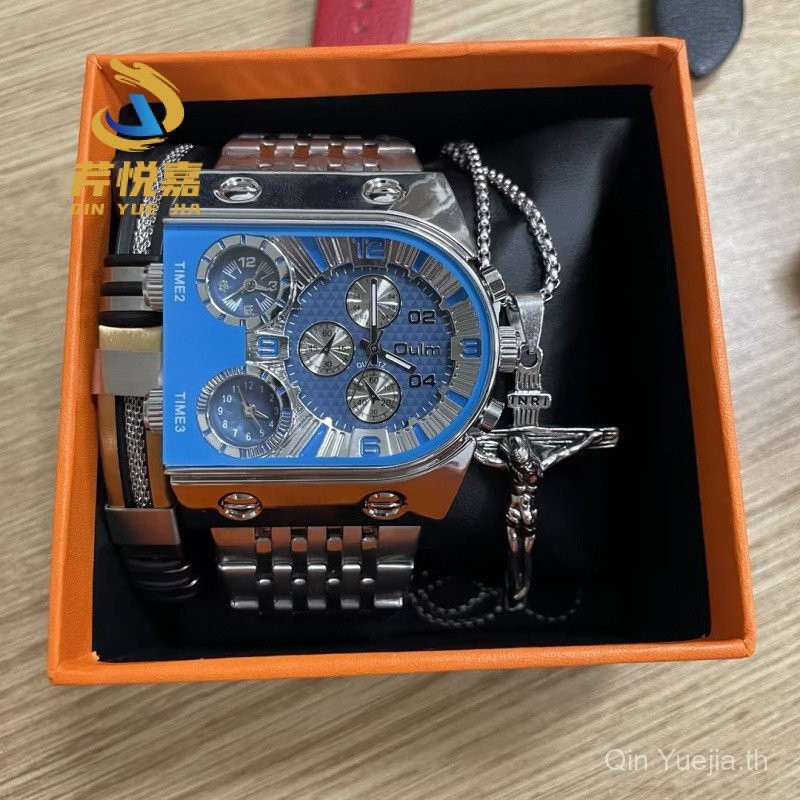 Oulei ชุดสไตล์ใหม่นาฬิกา Multi-Time Zone หน้าปัดขนาดใหญ่นาฬิกาผู้ชายส่องสว่างสายเหล็กนาฬิกาลําลองนาฬ