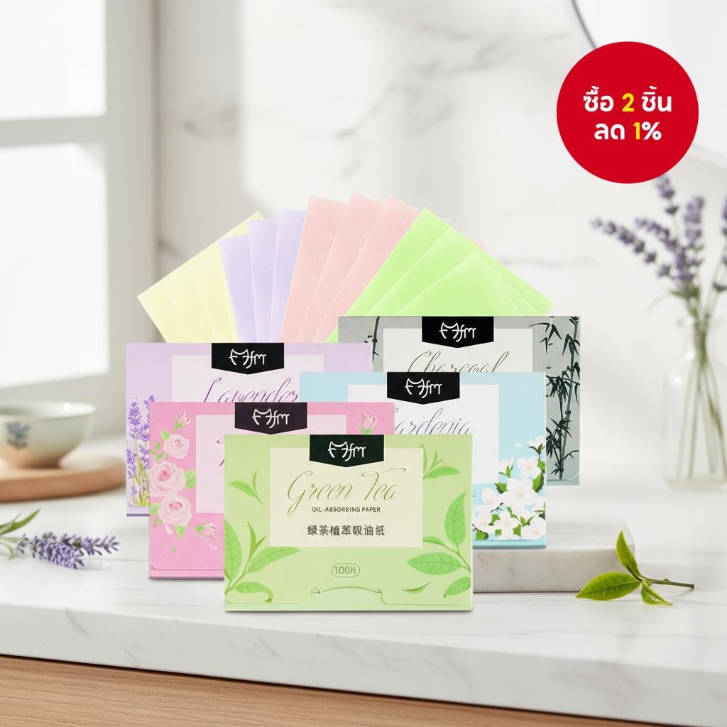 100 ชิ้น เมจิกบิวตี้ออยล์คอนโทรลทิชชู่ กระดาษซับมันถ่านไม้ไผ่ กลิ่นชาเขียว