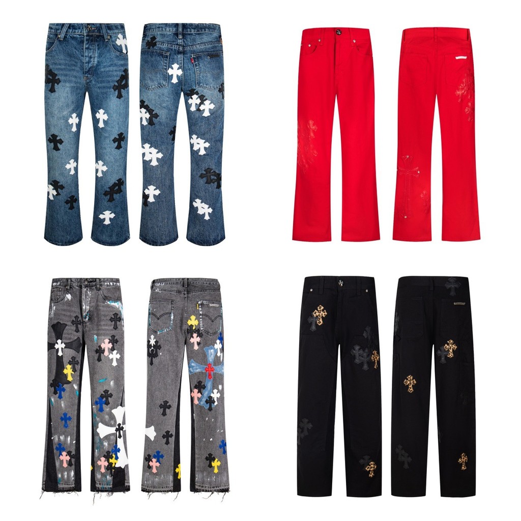 Chrome Hearts Leopard Print Vintage Graffiti Painting High Street Jeans