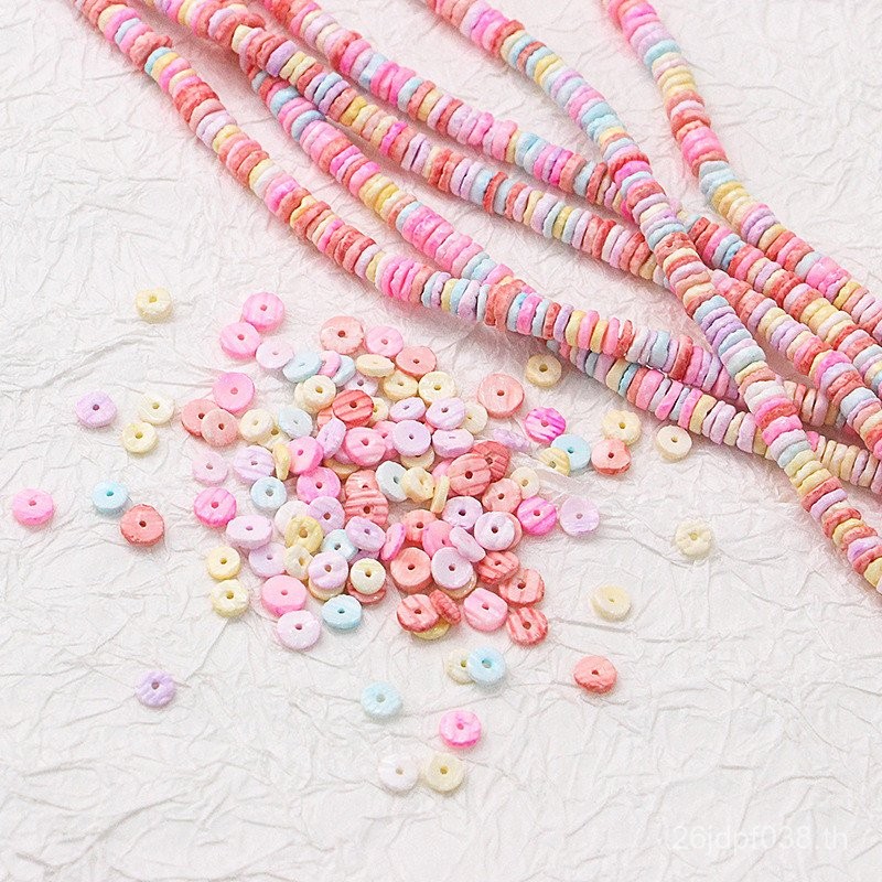 DIY Spacer E18 หอยเชลล์ชิ้นกลม] สร้อยคอไอศกรีม [สร้อยข้อมือลูกปัดหลวมอุปกรณ์เสริมทําด้วยมือลูกปัดวัส