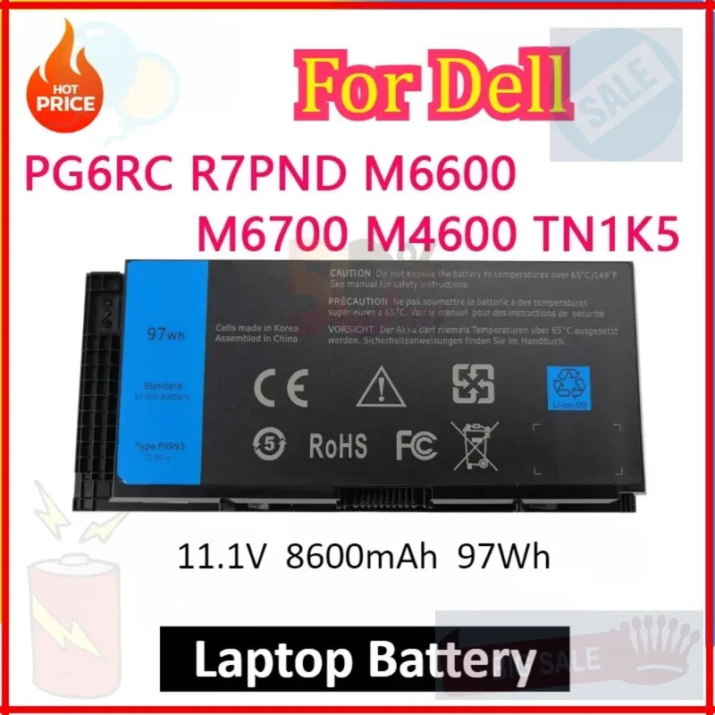 FV993 แบตเตอรี่แล็ปท็อปสําหรับ DELL Precision M6600 M6700 M6800 M4800 M4600 M4700 Series FJJ4W T3NT1