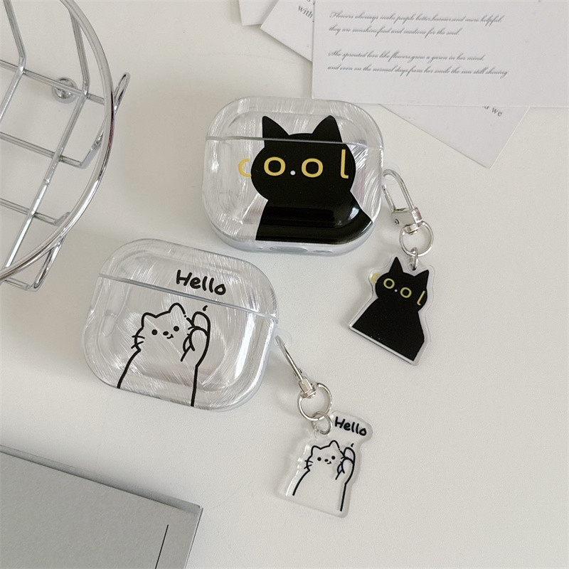 COOL Cat HELLO Cat สําหรับ Airpods4 Airpods 1/2 3 Pro2 pro3 耳机套装 无线蓝牙保护套 AirPods Pro i3 i4 pro3 保机套