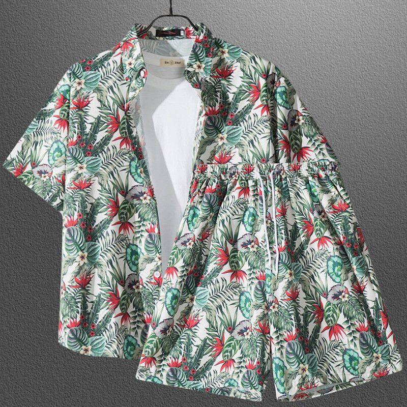 Summer Men's Printed Shirt Beachwear Travel Vacation Couple Summer Thin Suit AdaD