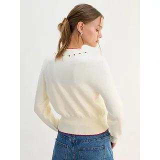 [Pomelo] เสื้อคาร์ดิแกนแต่งขอบสีเชอร์รี่ / Cherry Trim Button Cardigan