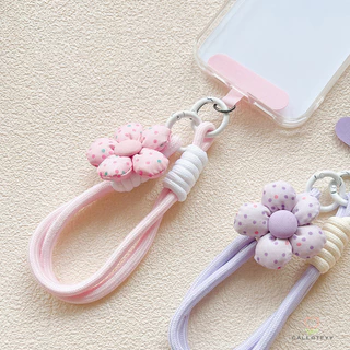 สายคล้องโทรศัพท์ลายดอกไม้จุด ป้องกันการสูญหาย พวงกุญแจห้อยโทรศัพท์ สายคล้องข้อมือ ถักทอมือ -CY