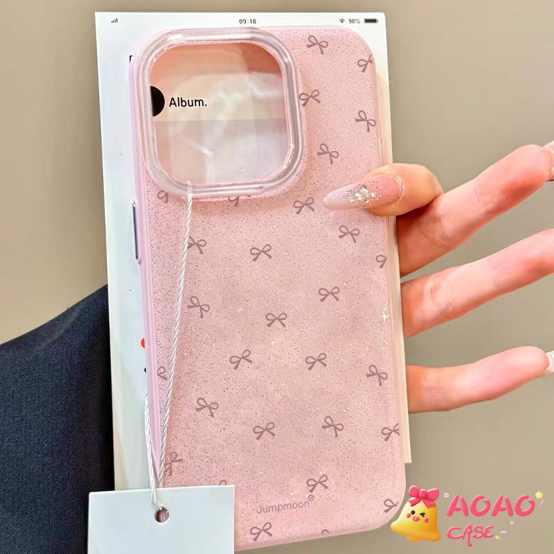 เคสผงวิบวับลายโบว์สไตล์เกาหลี สำหรับ iPhone 17 Pro Max 15 Pro 14 16 Plus 11 12 13 17 Air X Xr Xs Max 7 8 Plus SE 2020